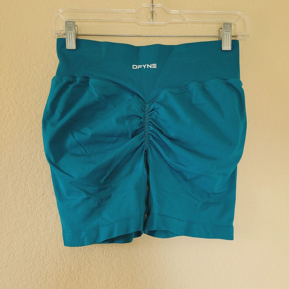 DFYNE Impact Shorts Athletic Knit 5" Inseam Womens Size Large Compression Blue